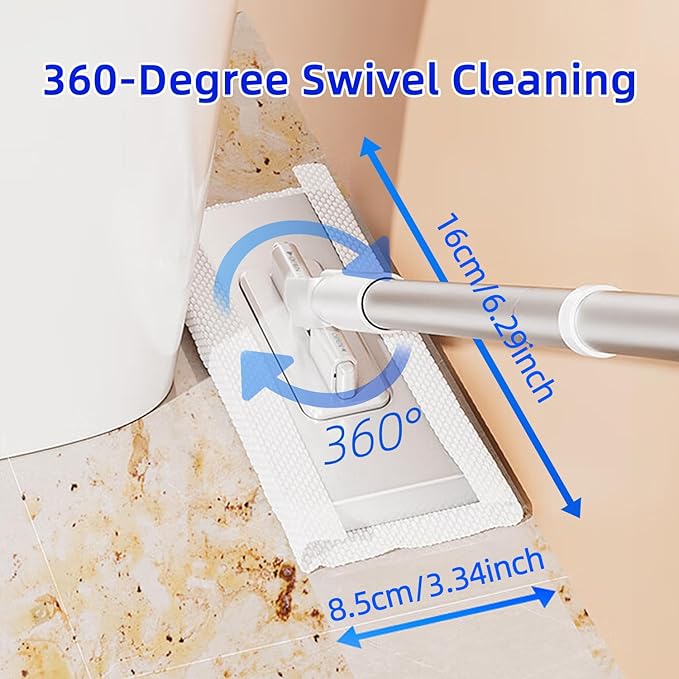 Snap-Grip Mini Mop with 39in Handle — INWEJIA Zero-Touch Gap Dust Cleaner & Locking Head, Disposable Lazy Mop Wet and Dry for Kitchen Bathroom Toilet Corners Window Wall Cleaning