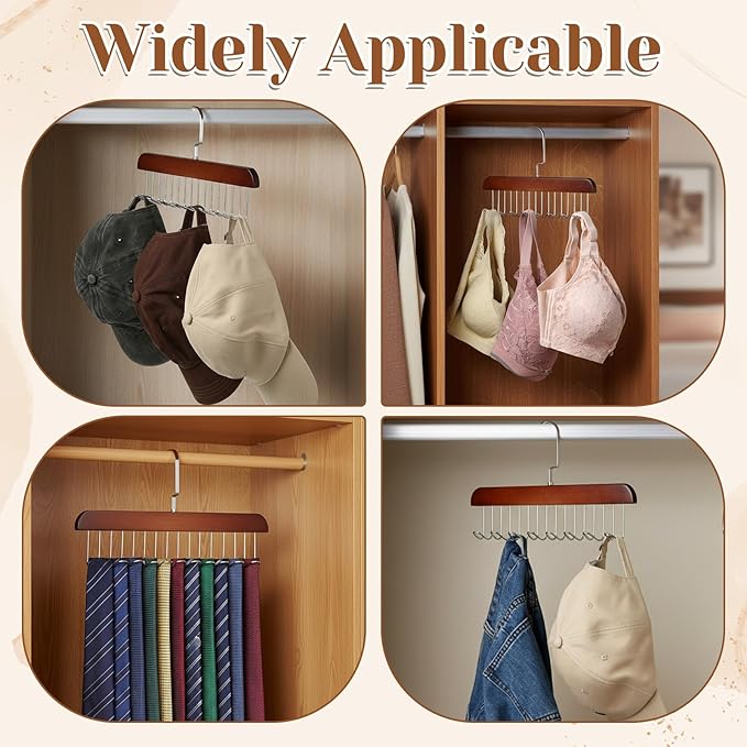 4 PCS Bra Hanger, Tie Holders for Closet, Belt Rack Organizer with 32 Hooks 360° Rotatable Belt Holder Bra Organizer for Closet Space Saving for Ties, Scarves and Handbags