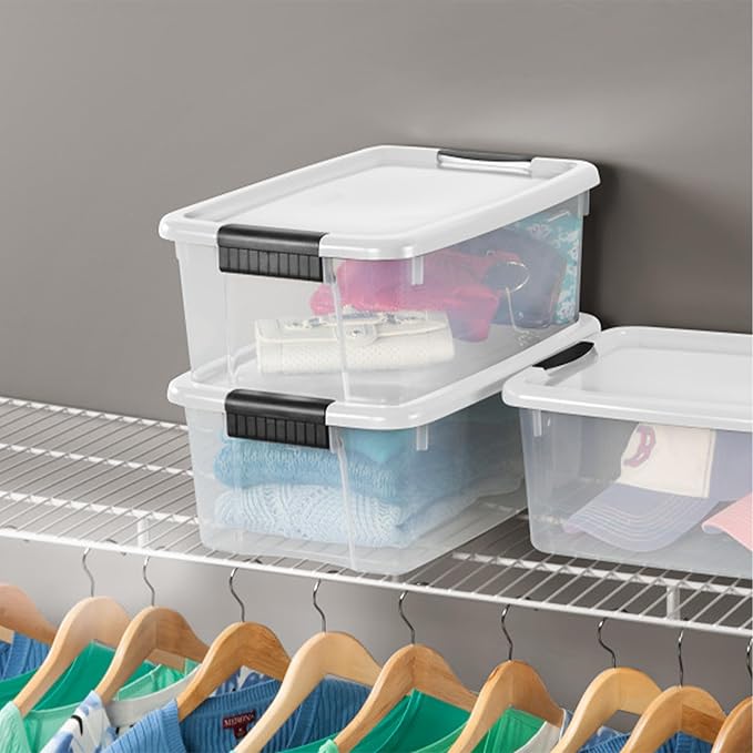 Sterilite 24-Pack Ultra Latching Box, Storage Bins with Lids, Clear Plastic, 18 Quart - Heavy-Duty Organizing Containers for Closet, Bathroom, and Office