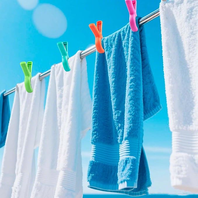 Beach Towel Clips for Beach Chairs, 8 Pcs Towel Holder for Beach Chair Pool Chair on Cruise Essentials, Jumbo Size Heavy Duty Clothes Pins, Beach Chair Clips to Beach Vacation Essentials, 4 Colors