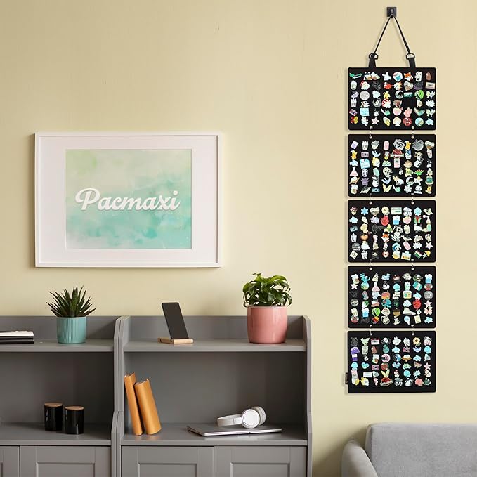 Hanging Enamel Lapel Pin Display Panels Organizer With 5 Loose-leaf Board Pieces, Brooch Pin Enamel Pin Display Pages, Badge Collection Display Holder Holds At Least 120 Pins.(Pins Not Included) (Black)