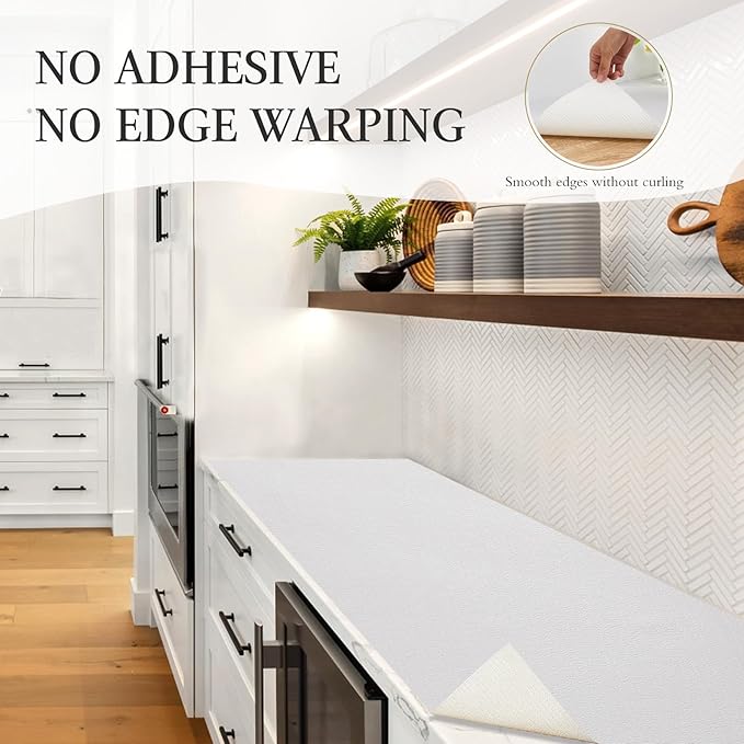 Beautysaid Shelf and Drawer Liner for Kitchen Cabinet, Non Adhesive Non Slip Shelf Paper Waterproof Washable Thickened for Dresser Pantry Shelve Bathroom Protector Liner(White,23.6 in x 20 FT)