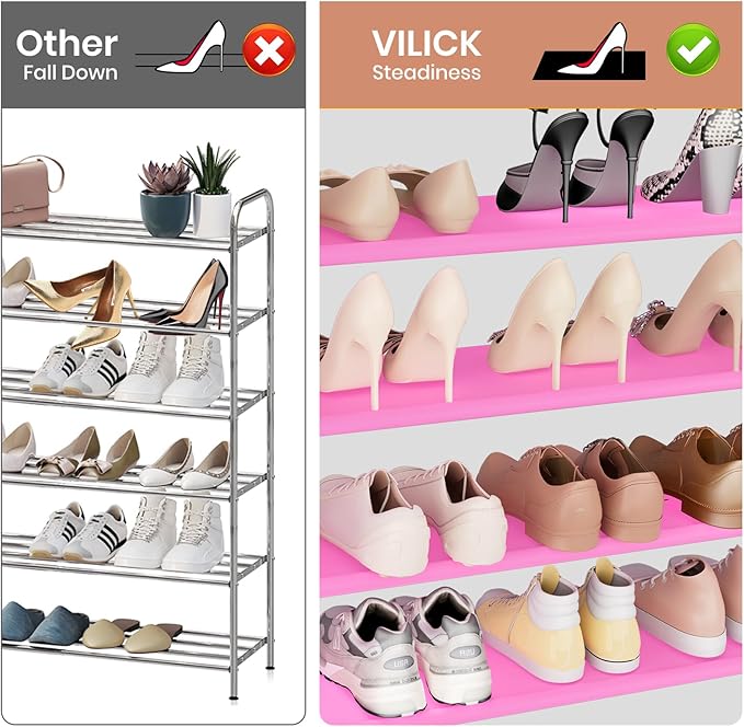 Shoe Rack for Closet Shoe Organizer Space Saver Storage for 20-25 Pair Shoe Shelf with Hook and Side Pocket Free Standing 5 Tier Shoe Rack Organizer for Entryway,Small Spaces, Pink