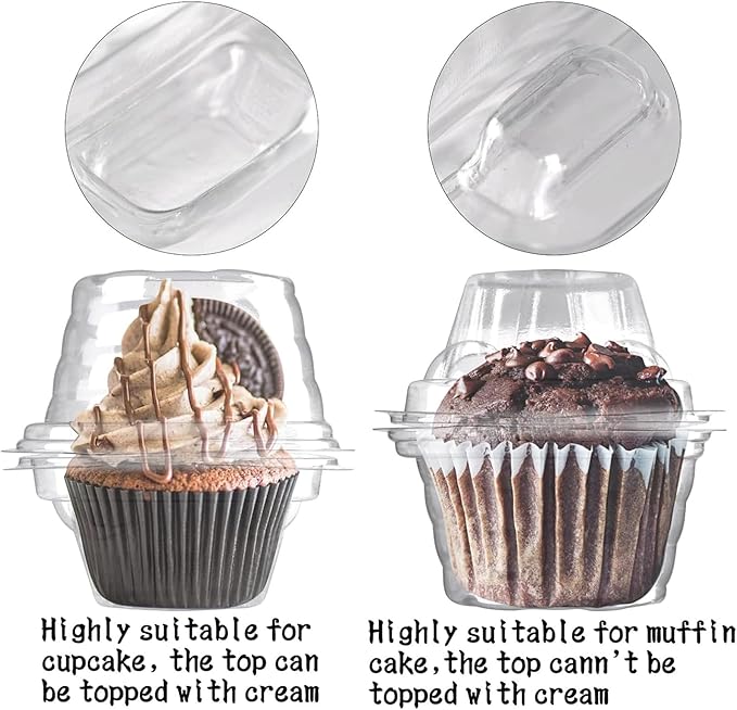 100 Pack Individual Cupcake Containers Plastic Cupcake Boxes Cupcake Holders Stackable Deep Dome Cupcake Carrier