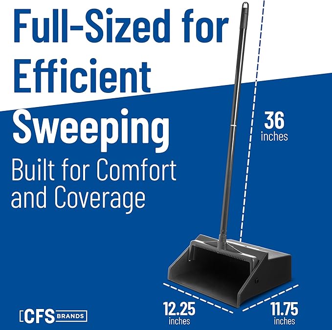 SPARTA Plastic Dust Pan, Upright Pan With 2 Piece Handle For Cleaning, 11 X 12 X 3.5 Inches, Black