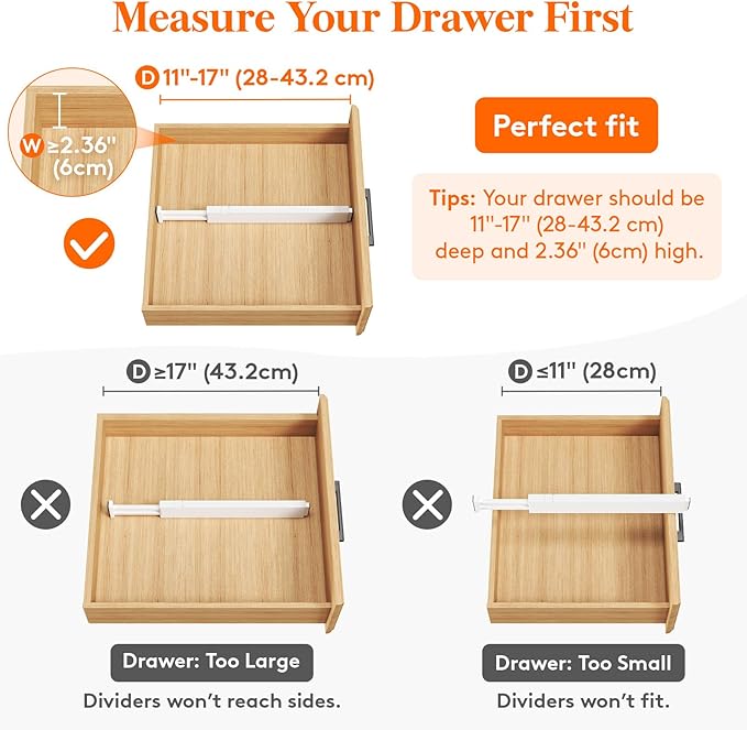 Lifewit 10 Pack 2.36" High Drawer Dividers 28-43.5cm/11-17" Adjustable Drawer Organizer for Clothes/Utensils, Expandable Drawer Separator in Dresser/Kitchen/Bedroom/Office Organization & Storage White