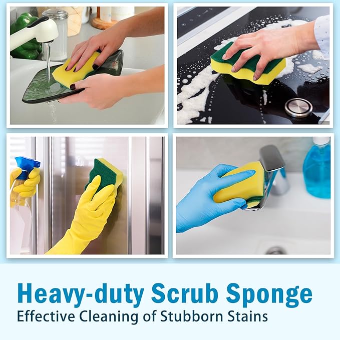 AIDEA Sponges Kitchen, 24 Pack Heavy Duty Dish Sponge, Cleaning Dish Scrubber Sponge for Home and Kitchen, Stink-Free Cleaning Supplies for Pots, Pans