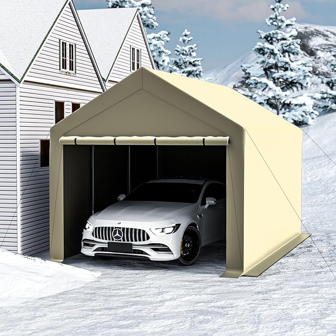 10x20 Carport, Heavy Duty Carports with Removable Sidewalls, Waterproof and UV-Resistant, Portable Outdoor Garage Shelter for Cars, Vehicles, and Boats (Beige)