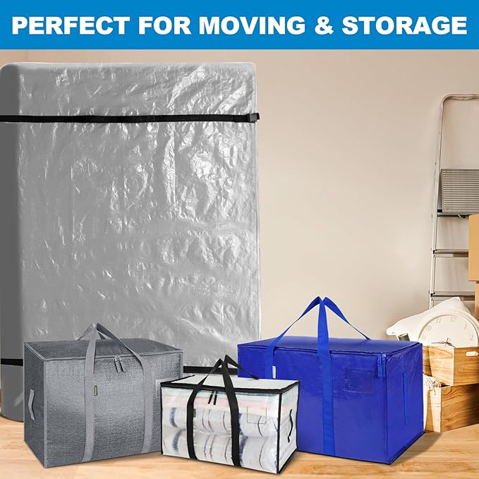 TICONN Mattress Bags for Moving, Heavy Duty Twin XL Mattress Cover Storage Bag with Full-Around Handle and Adjustable Buckles (Gray, Twin XL)