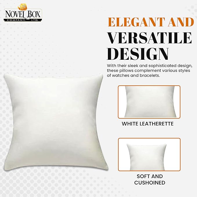 Novel Box 2 Pack White Leatherette Jewelry Display Watch Pillow 3x3 Inches - Bracelet Pillows for Easy Care & Soft Protection - Watch Cushion for Birthday, Valentine’s Day & Wedding Gift Displays