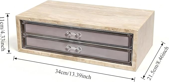 Natural Travertine Jewelry Box with 2 or 3 Drawer Organizers, Velvet Lined Storage for Rings and Necklaces (Large-2)