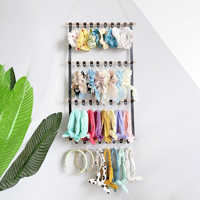 Headband Holder Wall Hanging Hair Accessories Organizer Hair Bows Clip Organizer Rack Necklace Display Hanger Beige