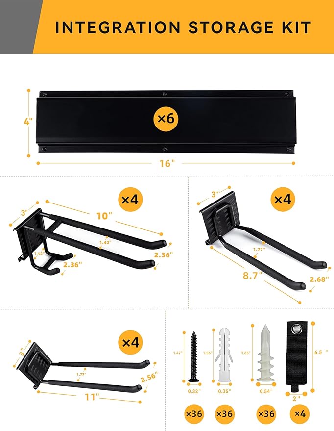 96 Inch Wall Mount Garden Tool Organizer with 22 PCS Adjustable Garden Tool Hanger Rack for Garage Storage, Max Load 960lbs, Black Iron, 96 x 1 x 4 Inches