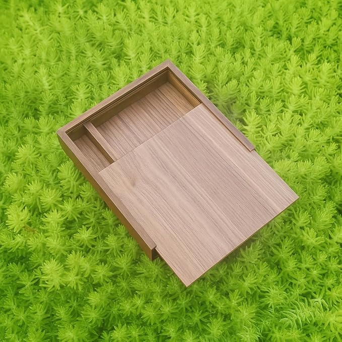 Walnut Wood Storage Box with Compartments | Handmade Gift Keepsake Organizer for Photos, USB Drives, Rings, Small Items | 6.7x6.7x1.4 inches (17x17x3.5cm)