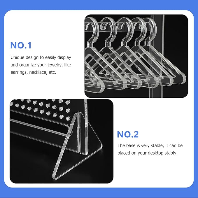 SUPVOX Acrylic Earring Display Stand and Necklace Organizer with 8 Hangers Jewelry Holder for Women Jewelry Storage and Closet Accessory Organizer