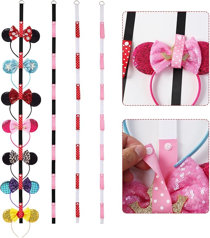 4Pcs Mouse Ears Headband Holder Polka Dot Vertical Organizer Hanging Wall Display Decor Hair Accessories Holder