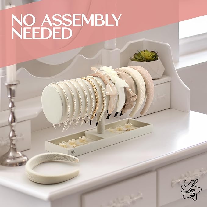 LS Lulu & Summer Headband Holder Organizer - Storage Stand Display Rack for Headbands, Hairband, Disney Ear, Tiara and Hair Accessories in Women and Girls Room (Cream/Off White)