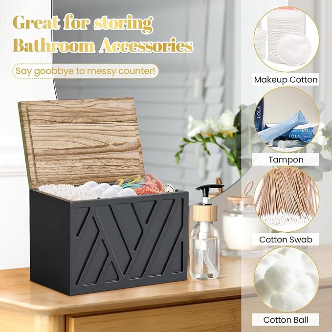2 PCS Tampon Holder for Bathroom Decor, Feminine Product Organizer with Lid, Shark Week Tampon Storage, Wood Pad and Tampon Organizer for Toilet Organizer, Bathroom Accessories Box for Girl Stuff