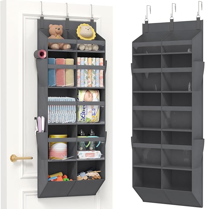 Lifewit 1 Pack Over the Door Organizer, Clear Window Hanging Storage with 4 Mesh Side Pockets, Anti Tilt 40 lbs Load Behind Door for Pantry, Nursery, Bathroom, Bedroom, Dorm, 10 Section, Gray