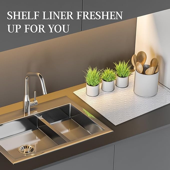 Beautysaid Shelf and Drawer Liner for Kitchen Cabinet, Non Adhesive Non Slip Shelf Paper Waterproof Washable Thickened for Dresser Pantry Shelve Bathroom Protector Liner(White,18 in x 30 FT)