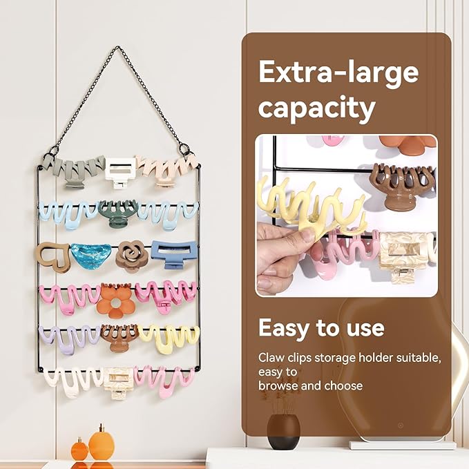 SNOWSTAR Hair Claw Clip Organizer,5-Tier Wall Hanging Hair Clip Holder and Storage for Women Girls,Claw Clip Hanger Home Decor for Wall,Door,Closet