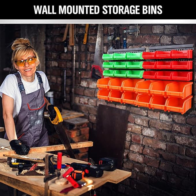 30-Bin Wall-Mounted Storage Bins, Heavy-Duty Garage Tool Organizer for Screws, Nuts, Bolts, Nails, Small Hardware Parts - Easy Installation and Customizable