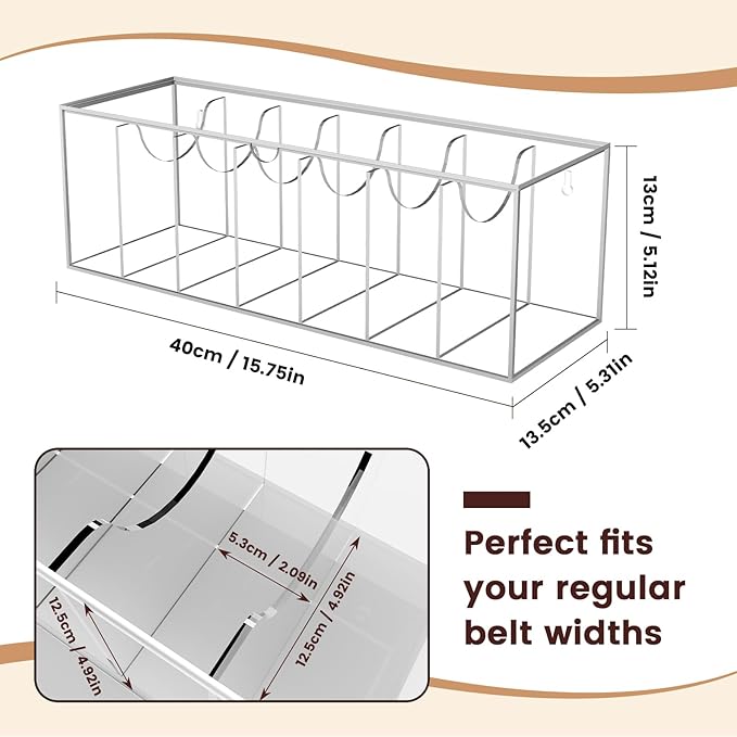 Acrylic Belt Organizer with Separated Cover, 7 Compartment Clear Storage Case for Belts, Ties & Bow Ties | Closet & Drawer Display Holder for Men & Women Dust-proof Rack