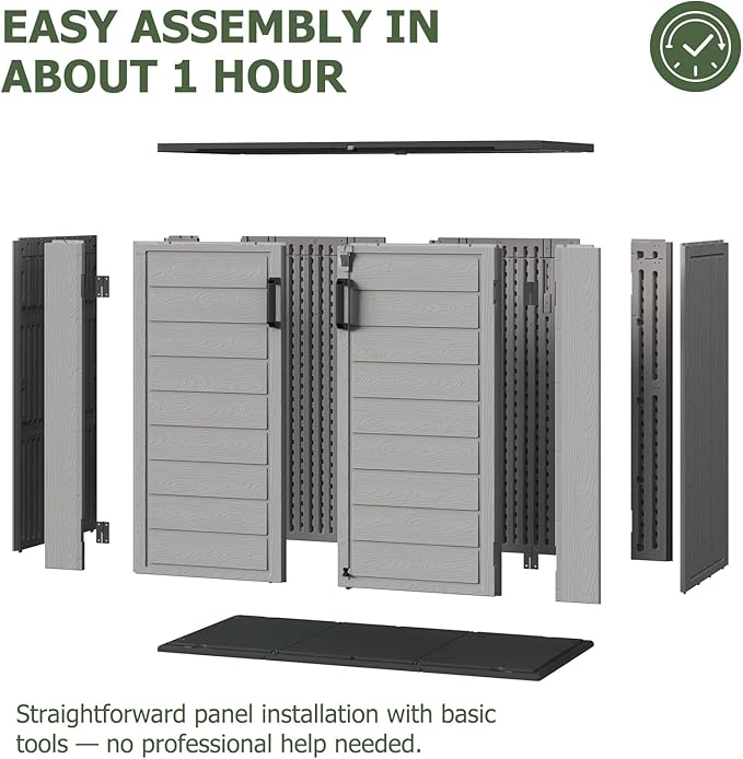Aoxun Outdoor Storage Cabinet, 41 Cu Ft Waterproof Portable Horizontal Resin Shed Outdoor Storage for Garbage Bin, Generators & Yard Gear (Grey)