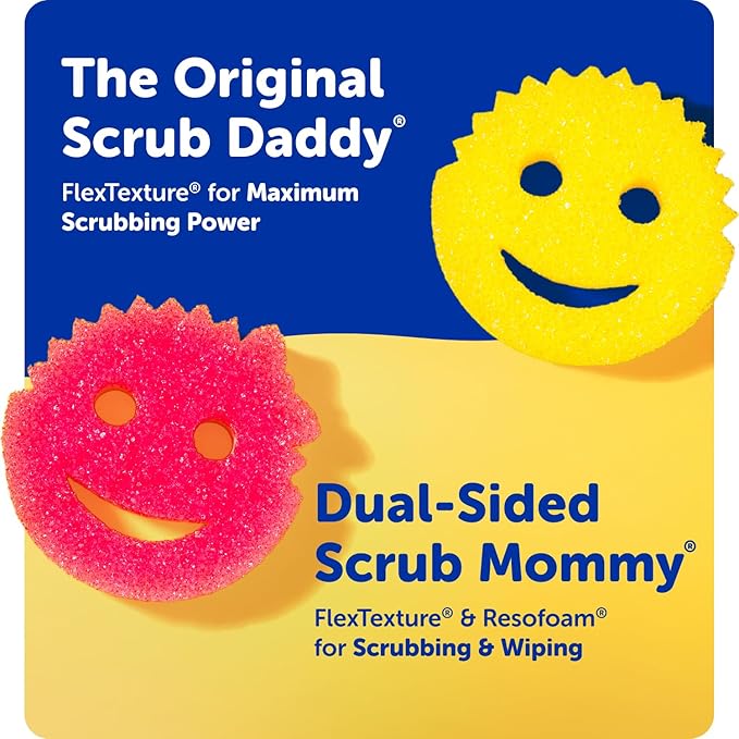 Scrub Daddy Scrub Mommy Kitchen Sponges for Dishes & Wiping Spills - Dual-Sided Dish Scrubber Sponge for Cleaning - Multi-Colored Bulk Pack - Stain & Odor Resistant (7 Count)