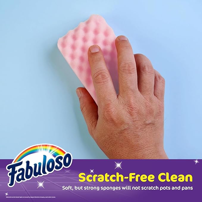 Fabuloso Sponges, Purple - Scratch-Free Scrubber for Dishes and Surfaces - Dishwashing Sponge for Bold and Bright Cleaning Experience, 6 Count - 2 Pack