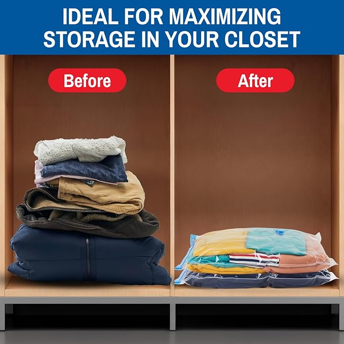 Spacesaver 4 Pack Medium Vacuum Storage Bags for Clothes - 28 x 20-Inch Vacuum Sealer Compression Bags with Hand Pump - Space Saver Storage Bag for Travel Essentials, Garments and Organization
