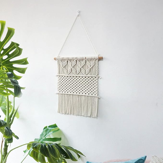 Macrame Jewelry Holder - Wall Hanging Organizer for Necklaces, Earrings, Rings & Bracelets - Cotton Thread