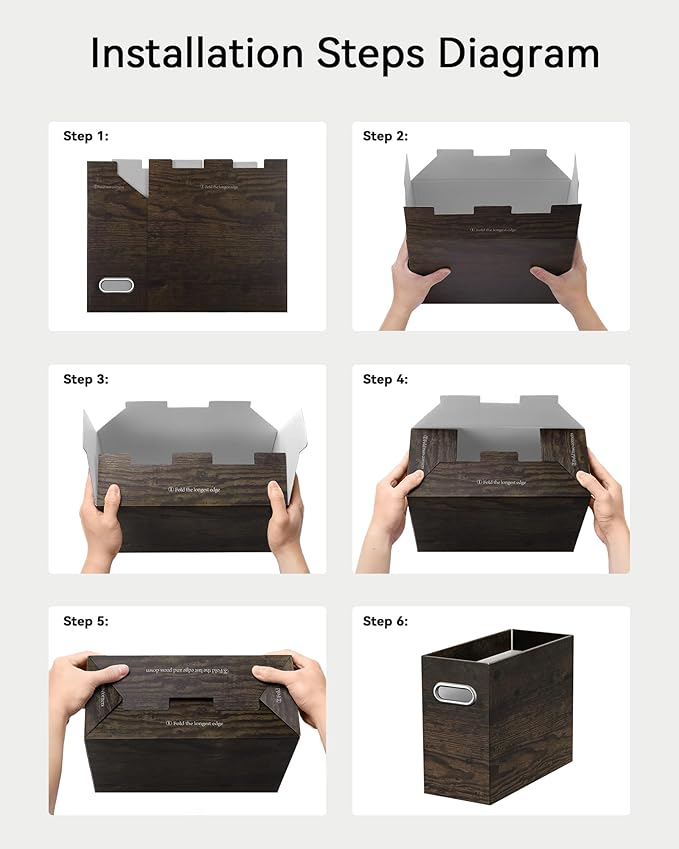 Oterri Cardboard File Organizer Box for Hanging File Folders Letter Size,File Box for Computer Desk,File Cabinet,Working Home,Office,Classroom (Brown Wood Grain Print, Letter Size - 6 Packs)