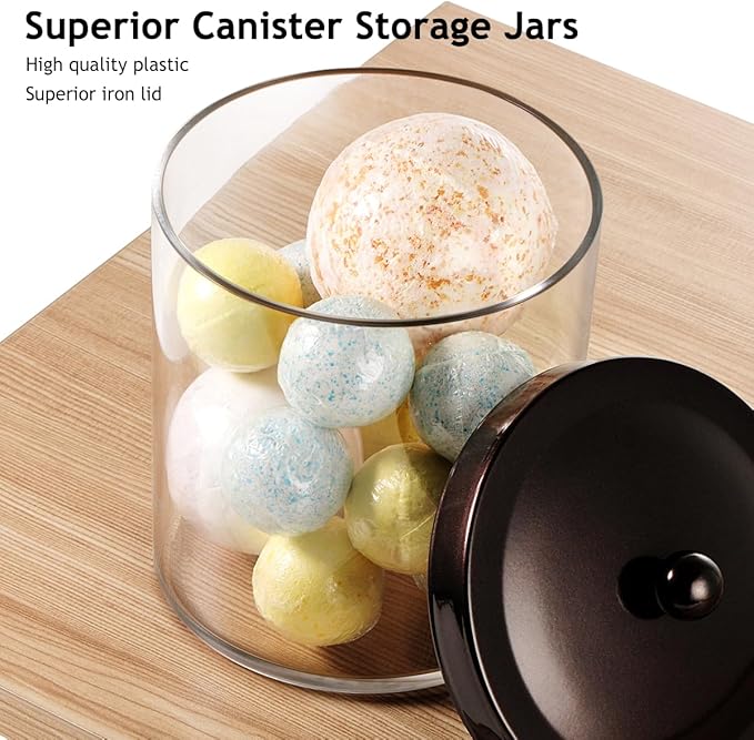 SheeChung 2 Pack 50oz Large Apothecary Jar with Bronze Rust-Proof Lid - Shatterproof Plastic Laundry Pods Container - Rustic Farmhouse Decor Storage Jar for Bathroom Vanity, Kitchen, & Scent Bead