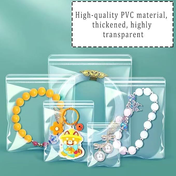 150 Pcs Jewelry Storage Bags with Anti Tarnish Strips, 5 Size Clear Self Sealing Organizer Bags for Earrings, Rings, Bracelets, Travel, Silver Protection