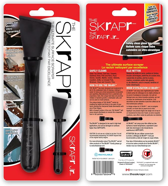 Plastic Scraper Tool, 2 Pack, Non-Scratch, 1.7 Inch Wide Blade, Long Ergonomic Handle, Heat Resistant (460F), Dishwasher Safe - Clean Ovens, Countertops, Hard Floors, Walls, and Windows