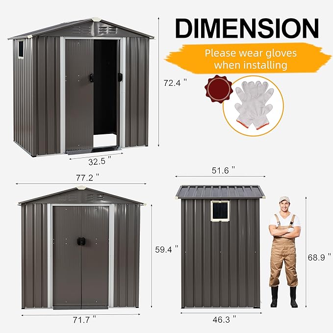 Shintenchi 6x4 FT Outdoor Storage Shed with Window, Lockable Outdoor Waterproof Tool Storage Sheds, Weather Resistant Tool Storage House Shed for Garden, Backyard, Patio Utility Tool Storage,Dark Gray