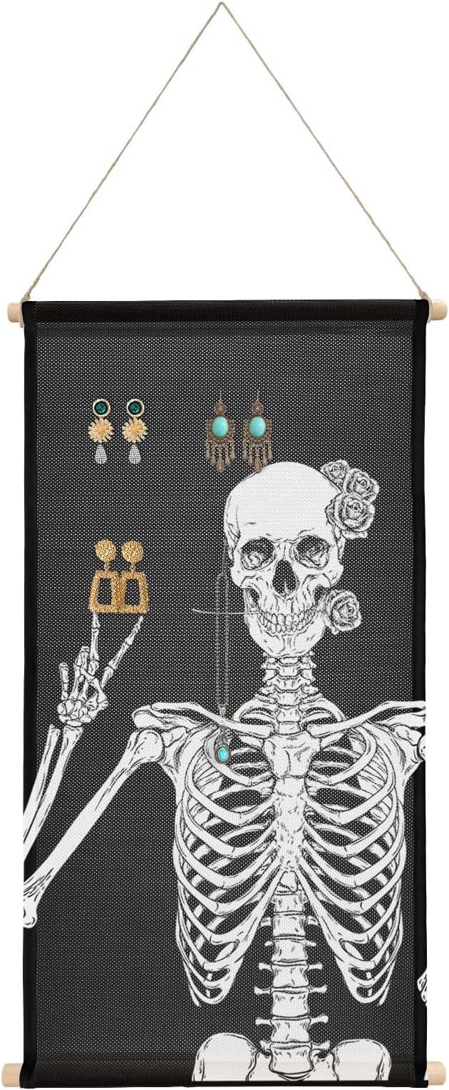 Hanging Earring Jewelry Organizer, 12"x24", Black, Rustic, Halloween, 660 Holes, 20 Hooks, Stud, Dangle, Hoop, Necklace, Ring, Bracelet, Hair Accessories Holder