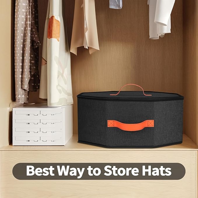 Hat Storage Box for Women & Men, Hardboard Support Hat Boxes with 1 Door Hook Hat Organizer, Cowboy Hat Box for Travel, Hat Bag Hat Case (Black)