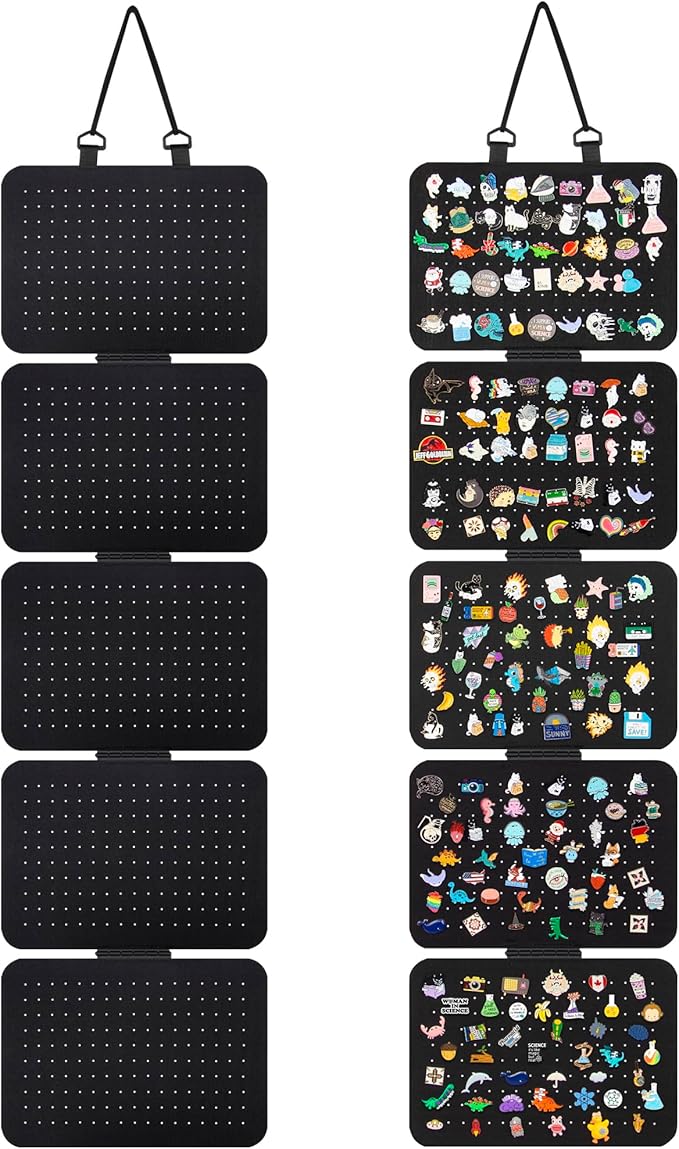 Hanging Enamel Lapel Pin Display Panels Organizer With 5 Loose-leaf Board Pieces, Brooch Display Pages, Badge Collection Holder Holds At Least 120 Pins.(Pins Not Included) (black, rectangle)