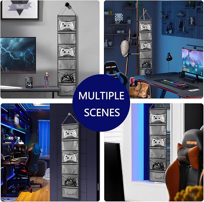 Hanging Controller Holder Classroom Headset Headphone Storage Bag Switch Game Organizer for Gaming Accessories Electronic Supplies X-box PS5 PS4 (6 Pockets)
