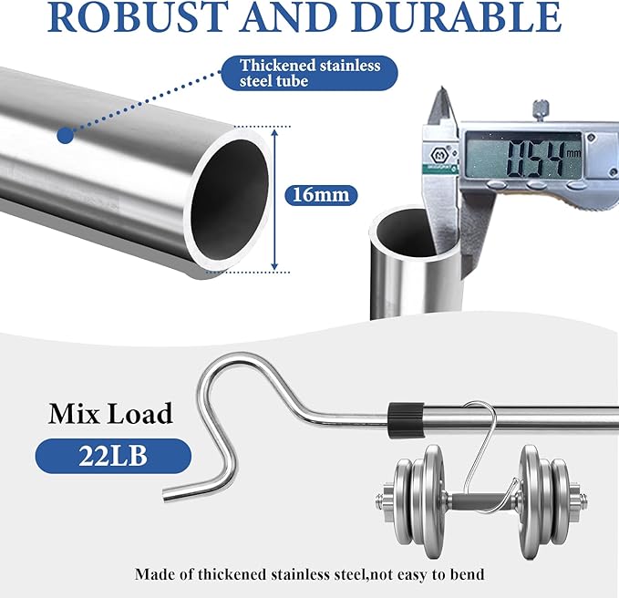 Clothes Hook Pole, Clothes Hanger Reaching Hook for Hanging Clothes Light and Plants Extendable from 35" to 50" Made of Stainless Steel Tube with Sponge Handle (50inch)