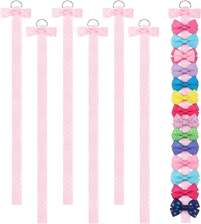 Bremorou Pink Bow Holder For Girls Hair Bows 6 Pcs Baby Hair Accessories Organizer Bow Storage Clips Organizer Wall Hanging Home Decor For Baby Girl Headband Accessories Display