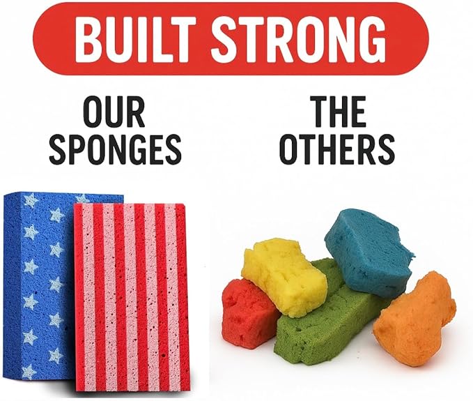 Multi-Purpose Sponges for Cleaning - USA 4 Pack, Large Sponges for Car Washing, Tile & Grout, All Purpose Cleaning