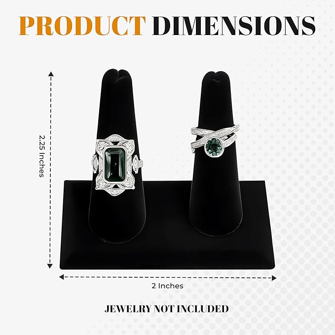 Novel Box 2 Pack Black Velvet Jewelry Double Ring Finger Display Stand 3 5/8 L x 2 1/8 D x2 1/4 H Inches with Square Base - Ring Holder Stand for Selling or Personal Use - Display Stand for Rings