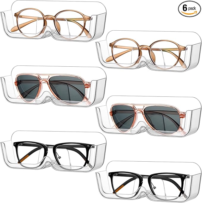 6 Pcs Sunglasses Wall Organizer Plastic Sunglasses Holder Display Stand Eyeglasses Storage(Clear)