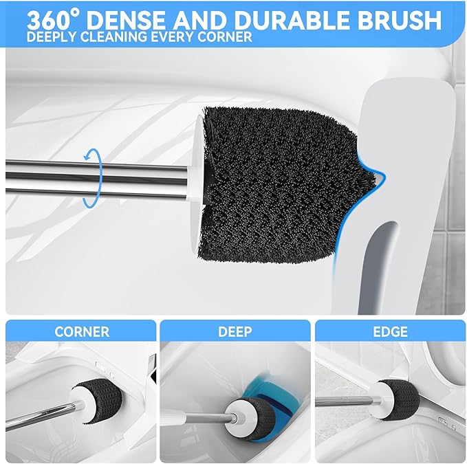 Toilet Brush, Toilet Brush and Holder with 304 Stainless Steel Handle, Space Saving Toilet Bowl Brush for Storage, Durable Bristles Toilet Scrubber for Bathroom Cleaning (1, White)