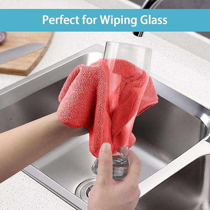 HOMEXCEL Red Microfiber Cleaning Cloth, 100 Pack Cleaning Towels for Kitchen, Lint Free, Scratch-Free, Highly Absorbent, and Reusable Cleaning Rags for House, Window and Glass, Cars, 11.5 X11.5 inch