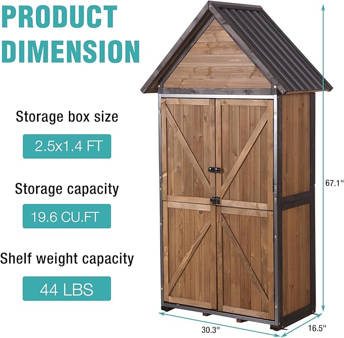 Sheds Outdoor Storage,Garden Shed with Metal Frame Structure and Adjustable Shelves,Large Capacity Storage Tool Cabinet Box for Backyard Garden Patio Lawn (Brown)