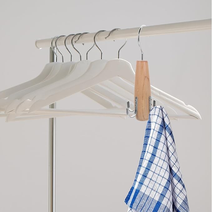 Luxshiny Wooden Scarves Storage Rack with Hooks, Multifunctional Towels Hanger and Tie Organizer, Classic Wardrobe Accessory Organizer for Bathroom and Bedroom Storage Random Random Color